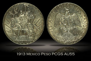 1913 Mexico Caballito Peso PCGS AU55