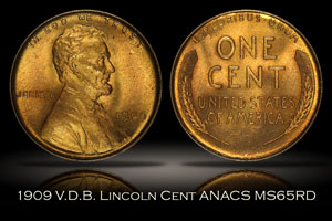 1909 V.D.B. Lincoln Cent ANACS MS65RD
