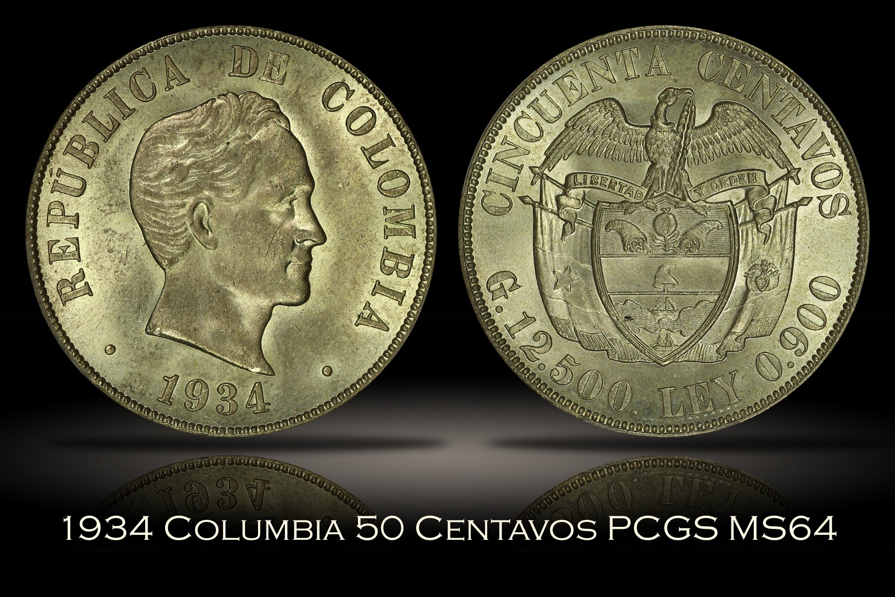 1934 Columbia 50 Centavos PCGS MS64