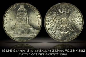 1913-E German States Saxony PCGS MS62 Leipzig Centennial