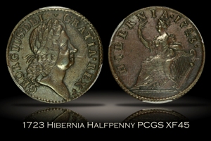 1723 Wood's Hibernia Halfpenny PCGS XF45