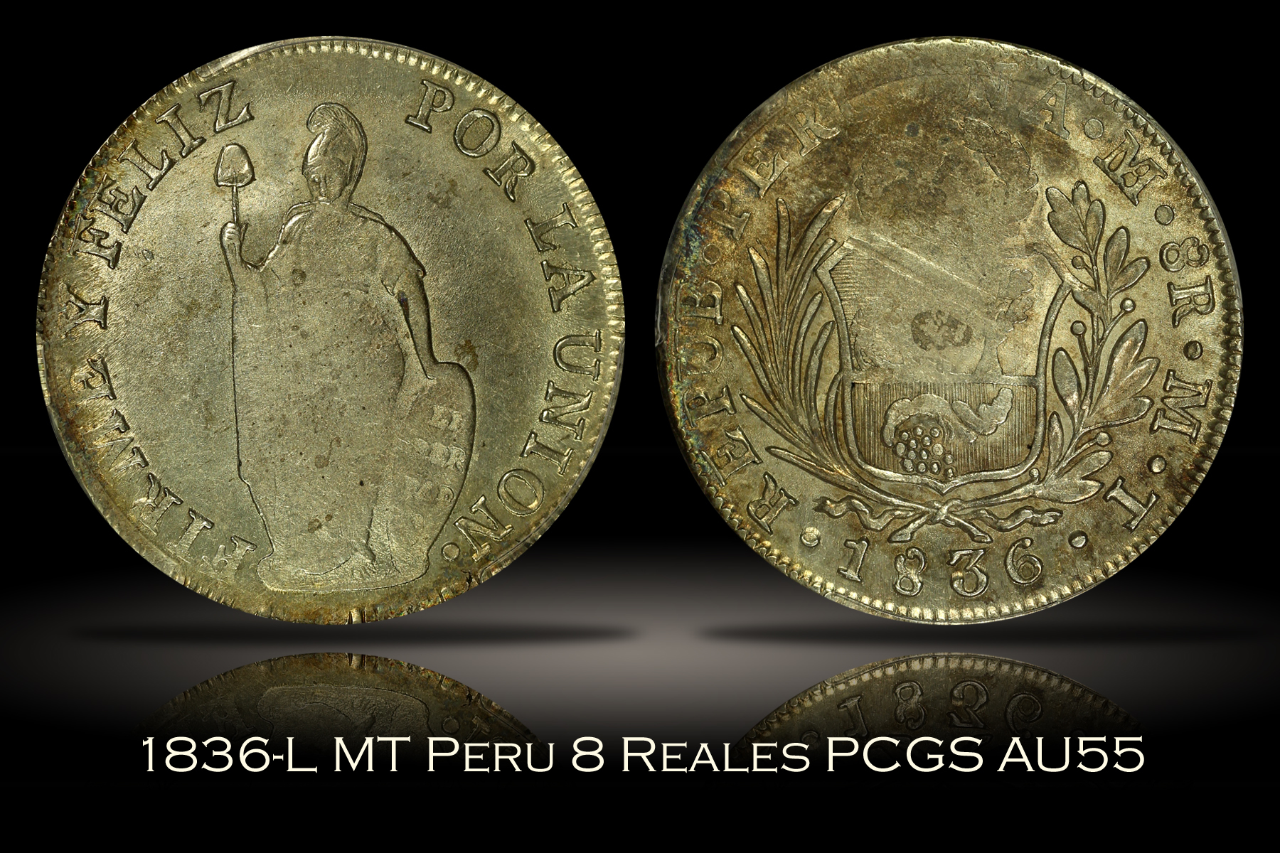 1836-L Peru 8 Reales PCGS AU55