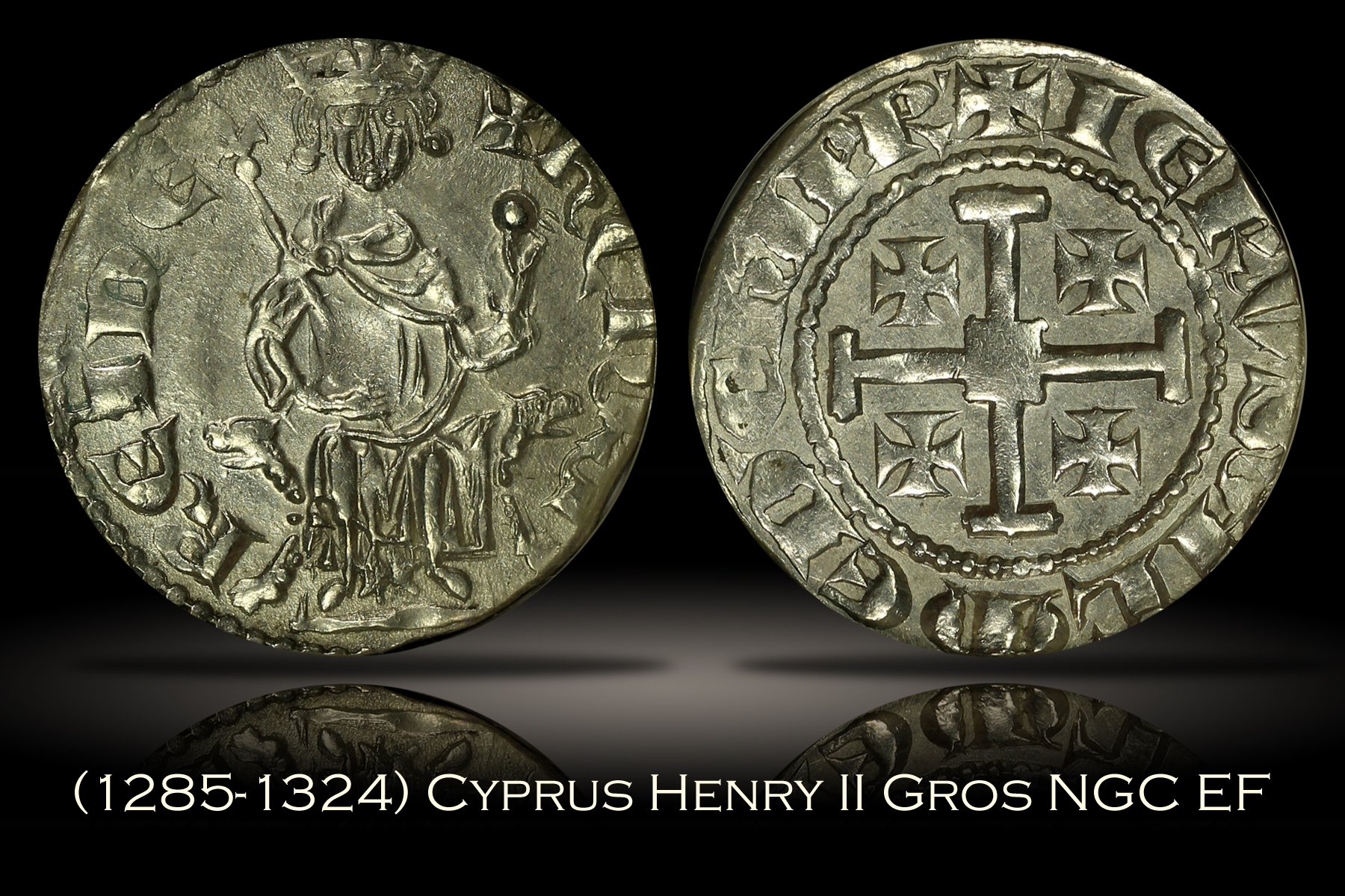 1285-1324 Cyprus Henry II Gros Coin of the Crusades NGC EF