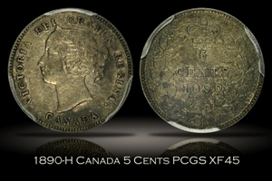 1890-H Canada 5 Cents PCGS XF45