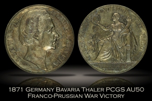 1871 Germany Bavaria Victory Thaler PCGS AU50