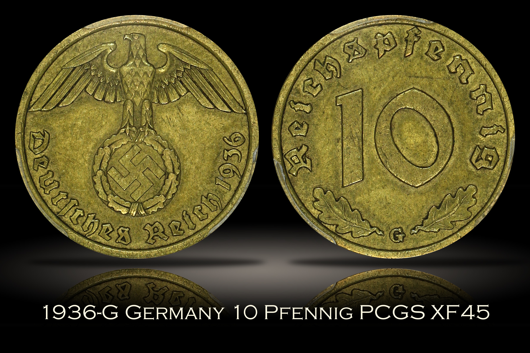 1936-G Germany Third Reich 10 Reichpfennig PCGS XF45