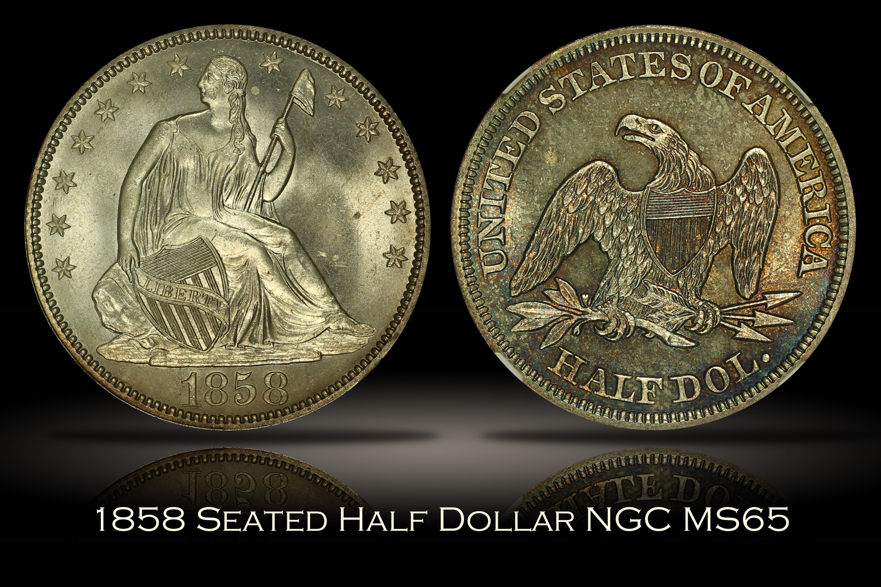 1858 Seated Liberty Half Dollar NGC MS65