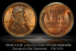 1909 VDB Lincoln Cent DDO FS-1101 PCGS MS63RB