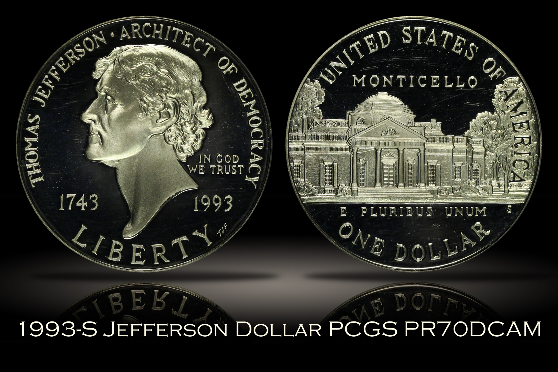 1993-S Proof Jefferson Commemorative Silver Dollar PCGS PR70DCAM