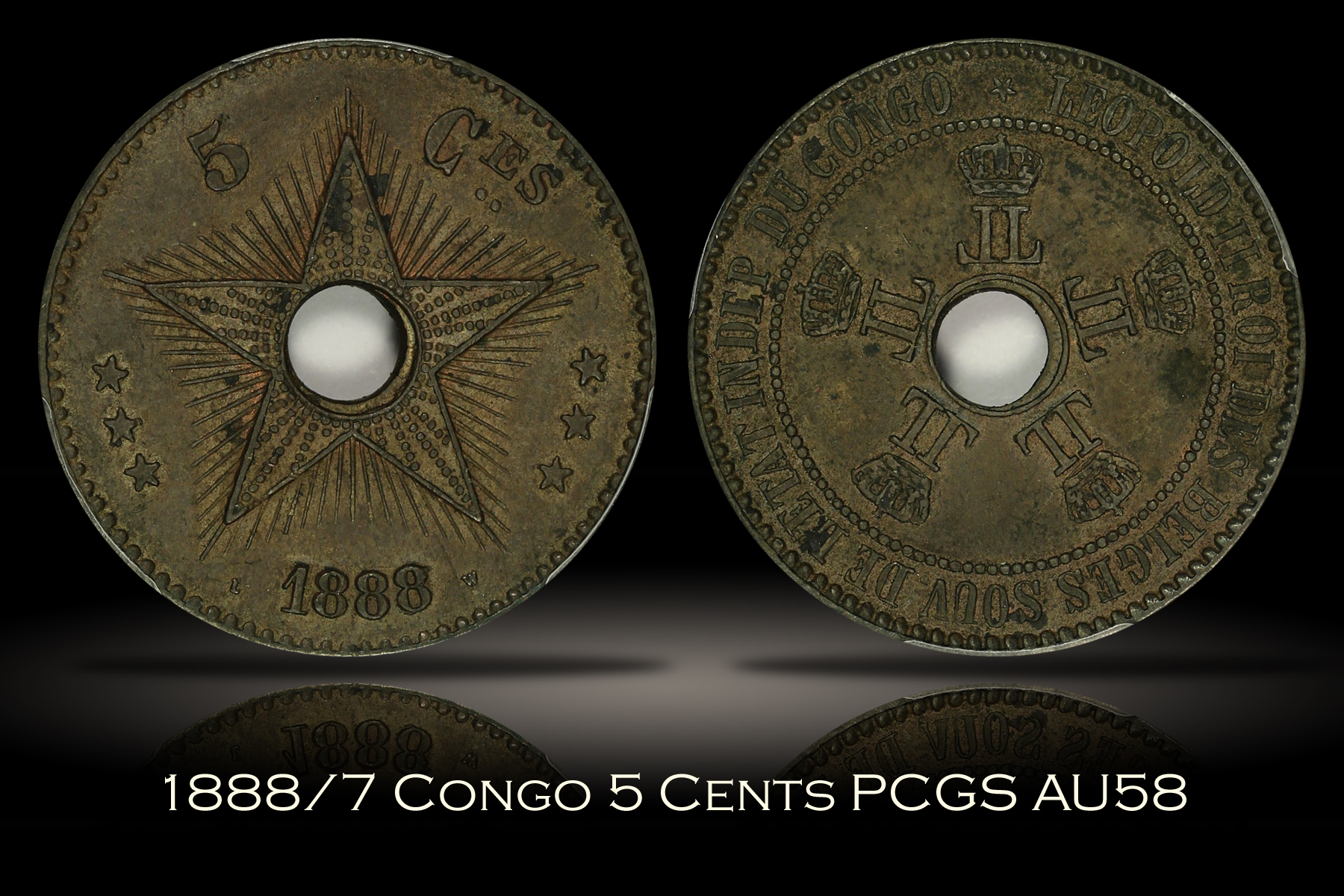 1888/7 Congo Free State 5 Cents PCGS AU58