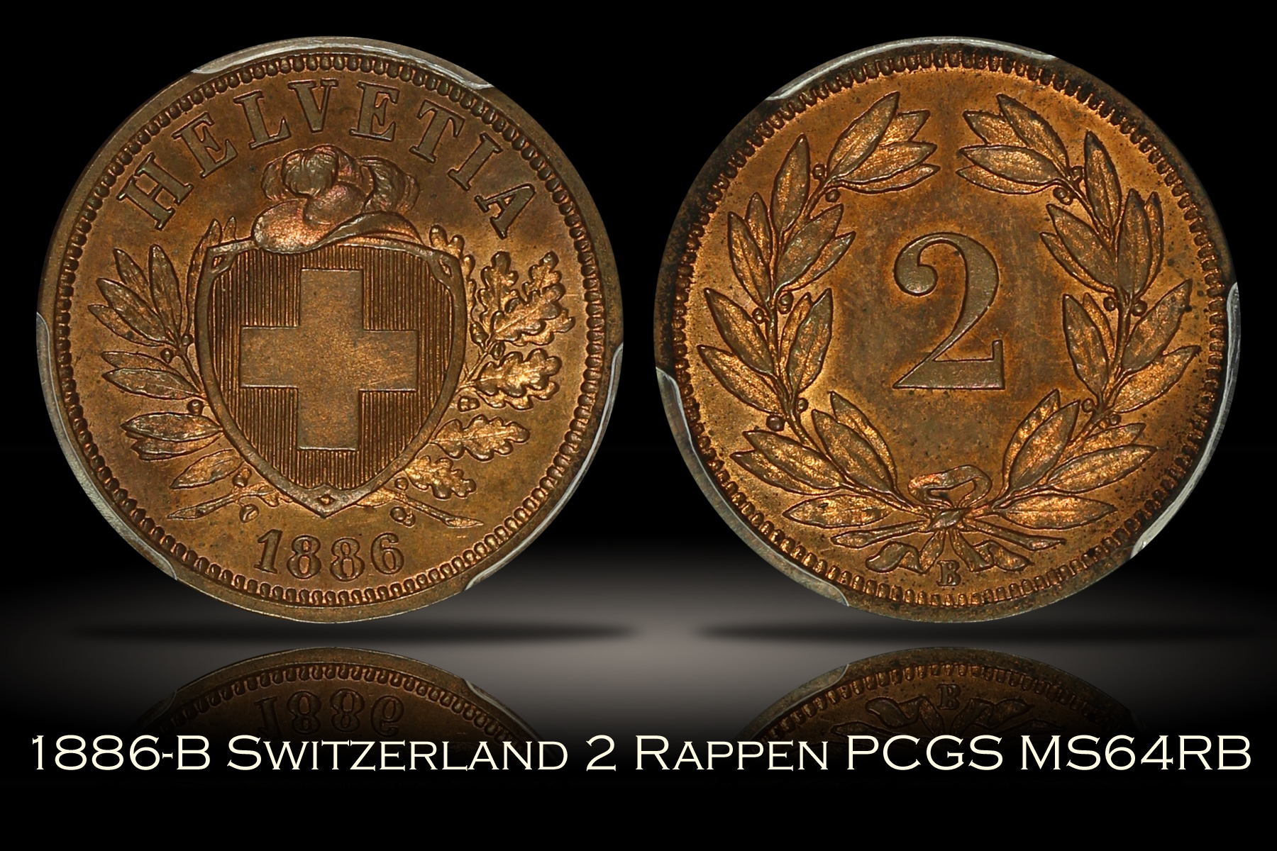 1886-B Switzerland 2 Rappen PCGS MS64RB