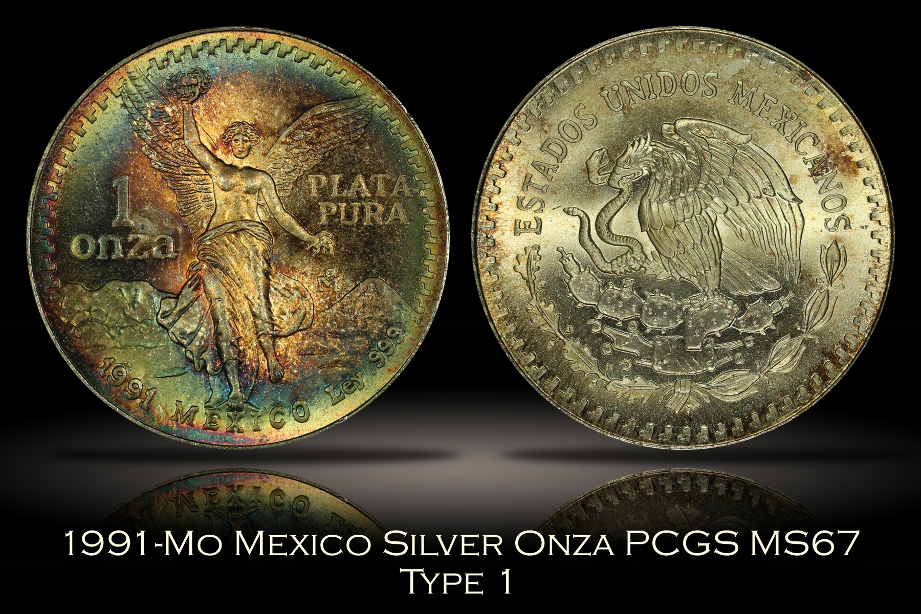 1991-Mo Mexico Type 1 Silver Onza PCGS MS67