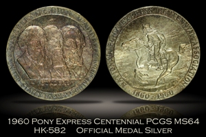 1960 Pony Express Centennial Silver Medal HK-582 PCGS MS64