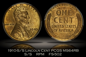 1910-S/S Lincoln Cent FS-502 PCGS MS64RB