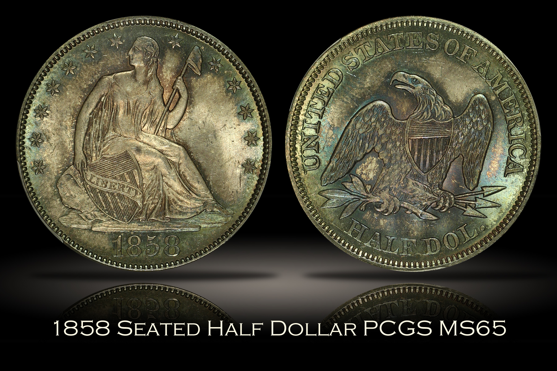 1858 Seated Liberty Half Dollar PCGS MS65