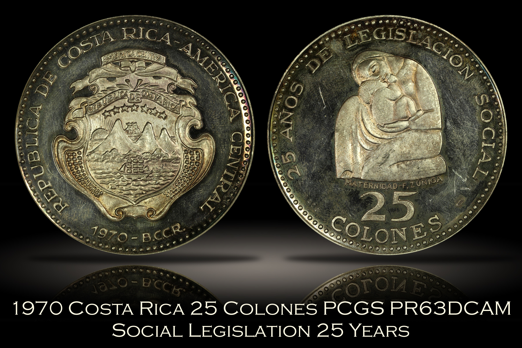 1970 Costa Rica 25 Colones Social Legislation PCGS PR63DCAM