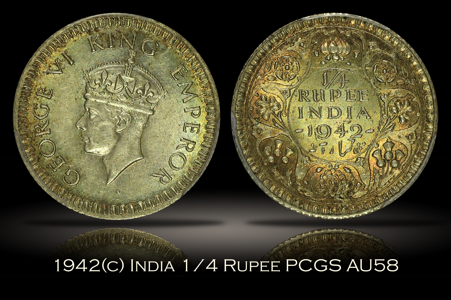 1942(c) India 1/4 Rupee PCGS AU58