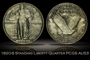 1920-S Standing Liberty Quarter PCGS AU53