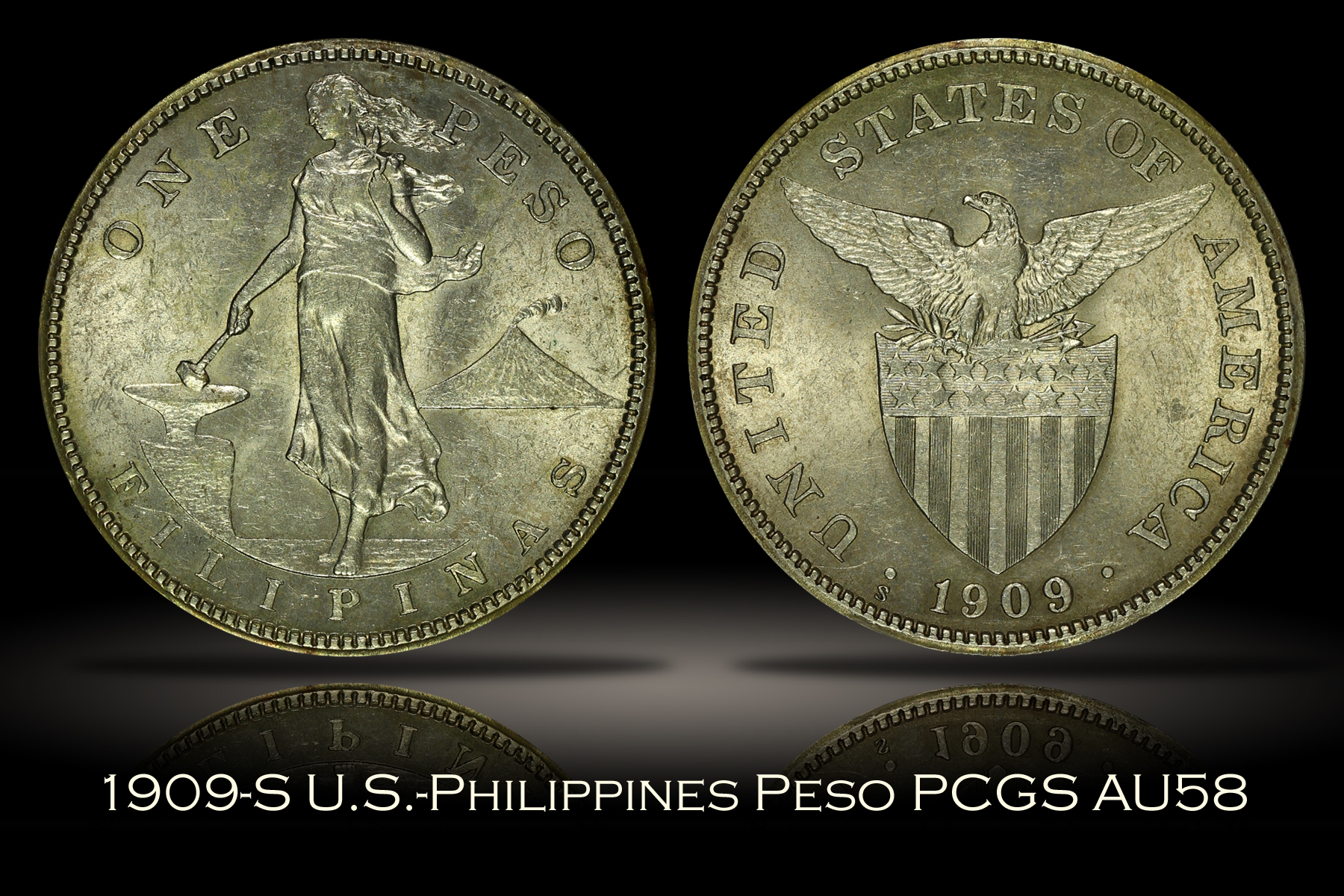 1909-S U.S.-Philippines One Peso PCGS AU58