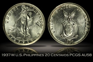 1937-M U.S.-Philippines 20 Centavos PCGS AU58