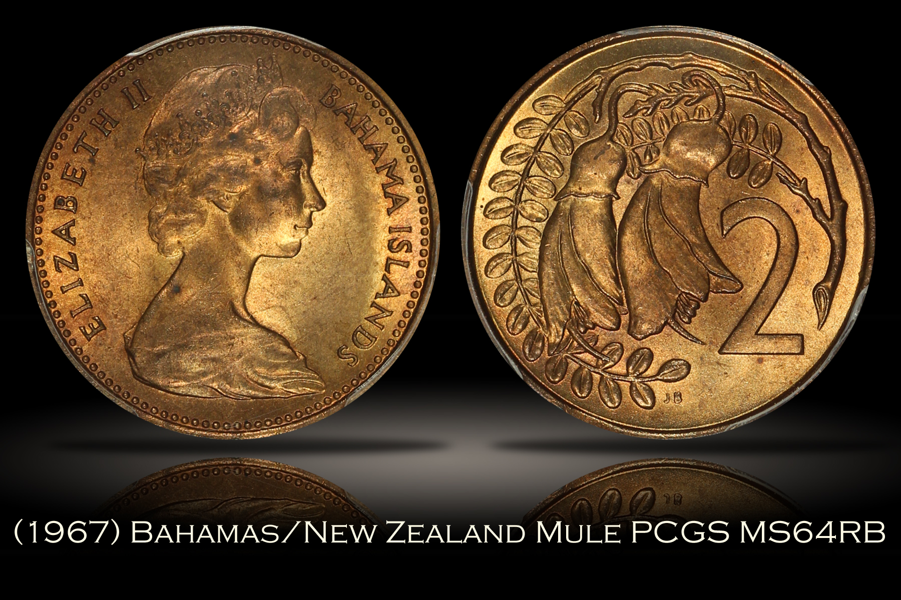 1967 Bahamas New Zealand 2 Cent Mule PCGS MS64RB