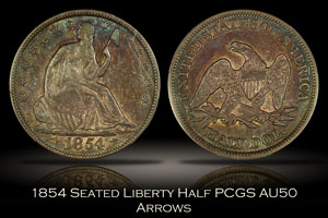 1854 Arrows Seated Liberty Half Dollar PCGS AU50