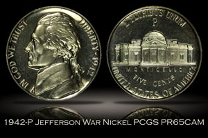 1942-P Proof Type 2 Jefferson War Nickel PCGS PR65CAM