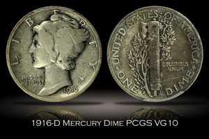 1916-D Mercury Dime PCGS VG10