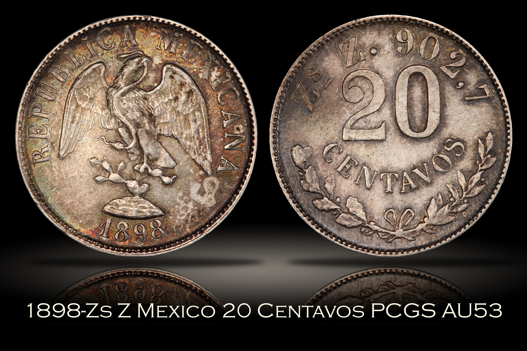 1898-Zs Z Mexico 20 Centavos PCGS AU53