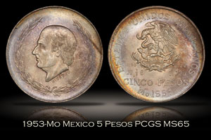 1953-Mo Mexico 5 Pesos PCGS MS65