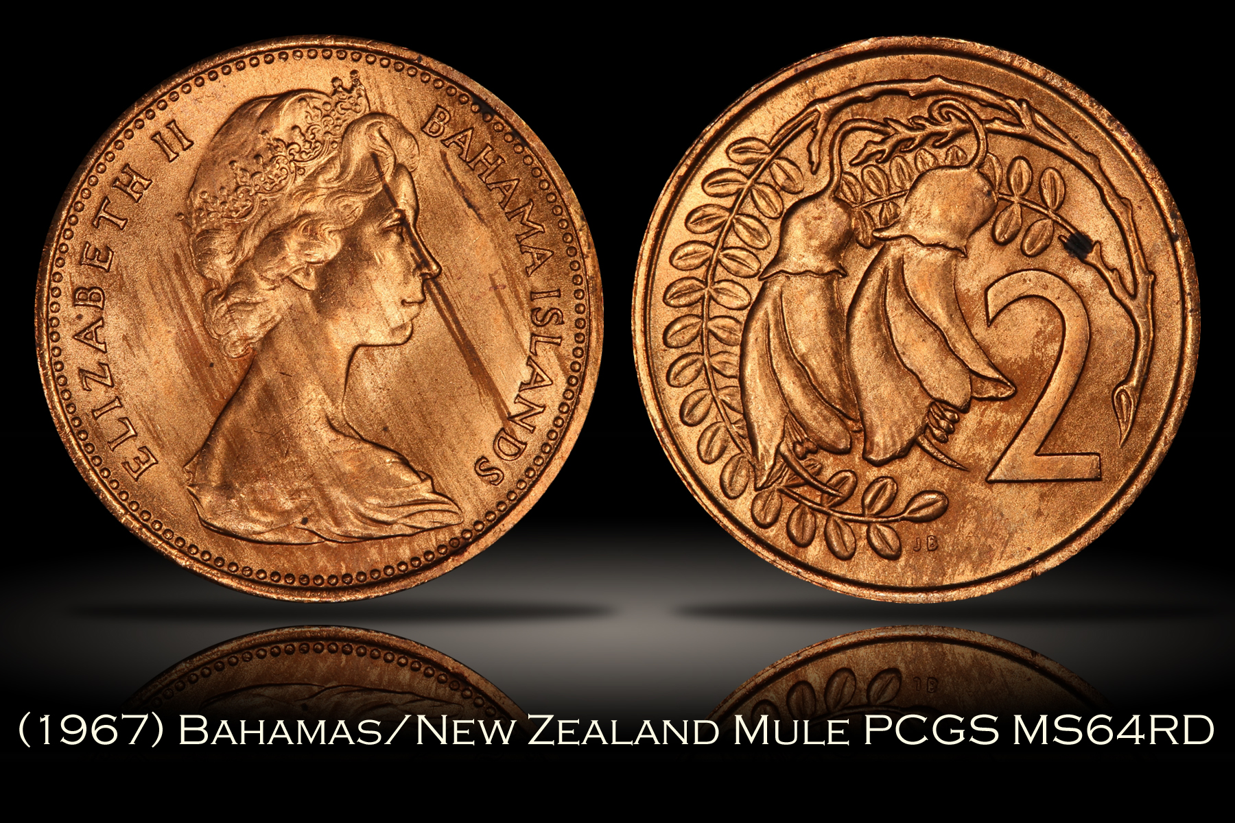 1967 Bahamas New Zealand 2 Cent Mule PCGS MS64RD 30th Ann. Label