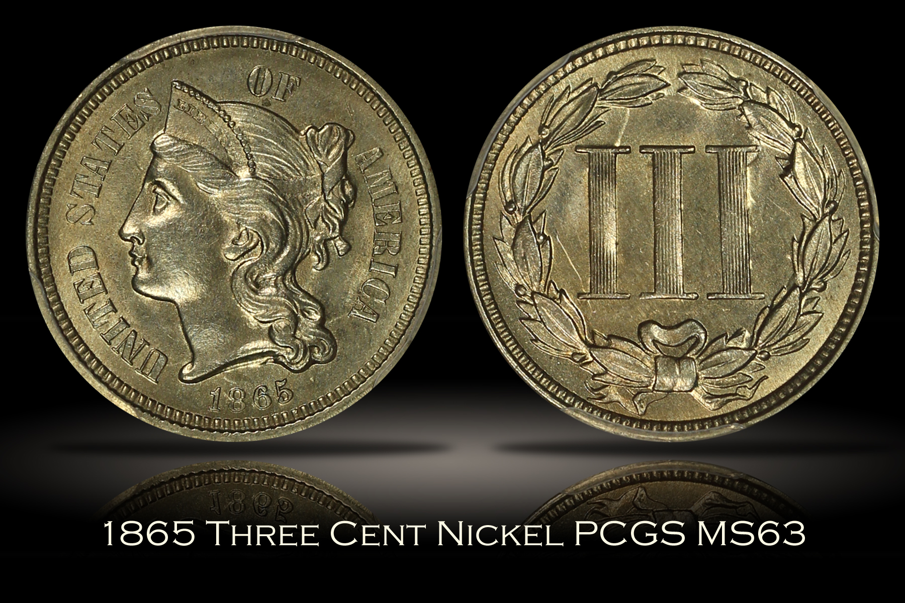 1865 Three Cent Nickel PCGS MS63