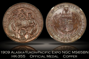 1909 Alaska-Yukon-Pacific Expo Official Medal HK-355 NGC MS65BN