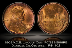 1909 V.D.B. Lincoln Cent DDO FS-1102 PCGS MS66RB
