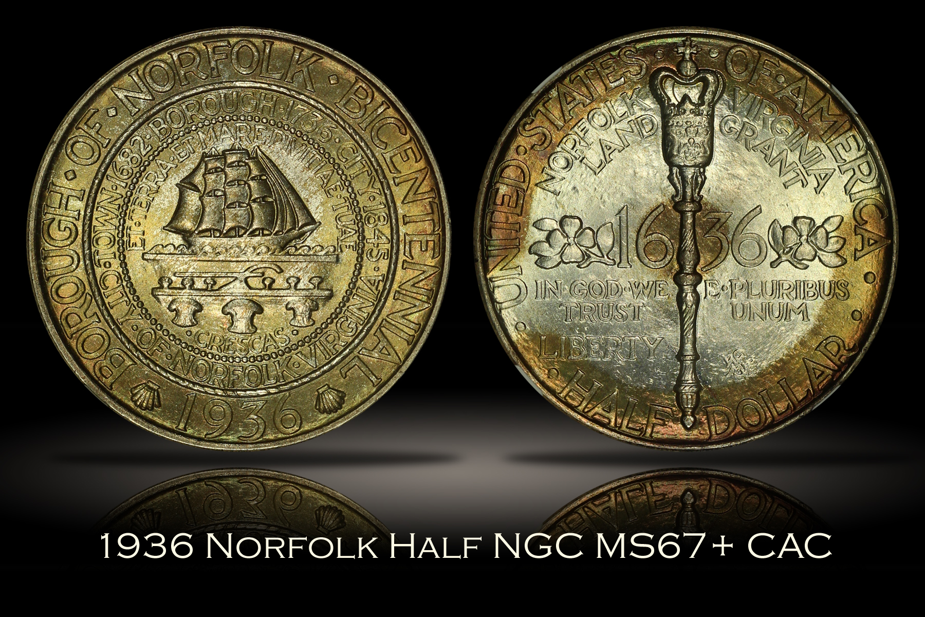 1936 Norfolk Half NGC MS67+ CAC