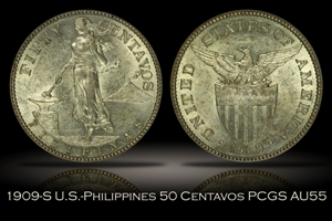 1909-S U.S.-Philippines 50 Centavos PCGS AU55