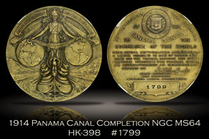1914 Panama Canal Completion Medal HK-398 NGC MS64