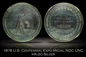 1876 U.S. Centennial Silver Medal HK-20 NGC UNC Details