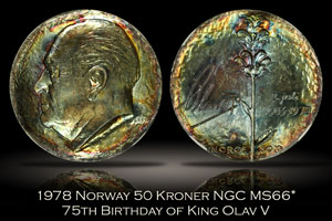 1978 Norway 50 Kroner King Olav V NGC MS66*