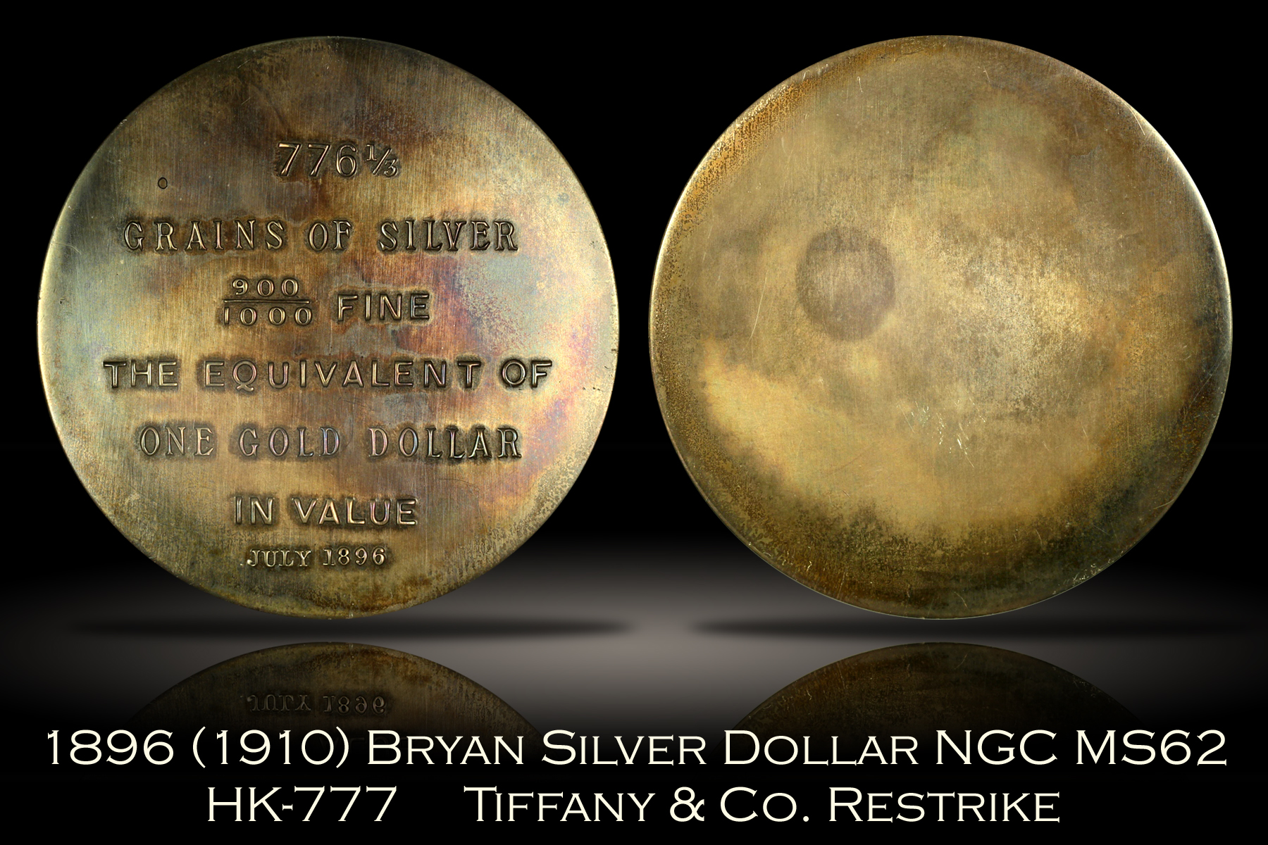 1896 (1910) Bryan Dollar HK-777 NGC MS62 Tiffany & Co. Restrike