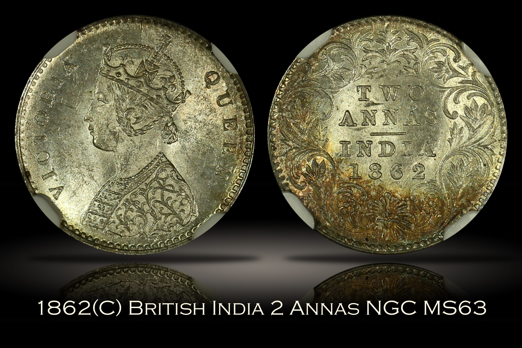 1862(C) British India 2 Annas NGC MS63
