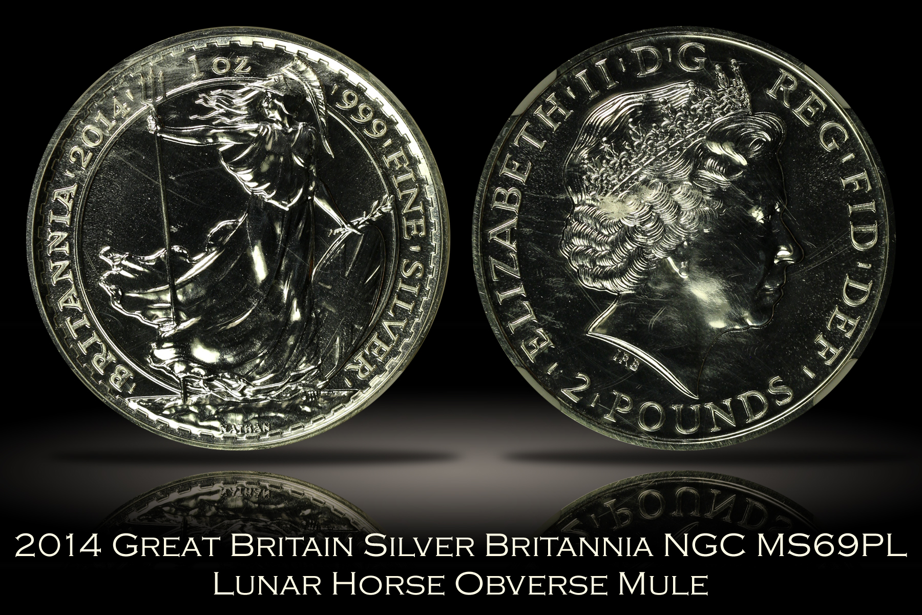 2014 Great Britain Britannia Lunar Horse Mule NGC MS69PL