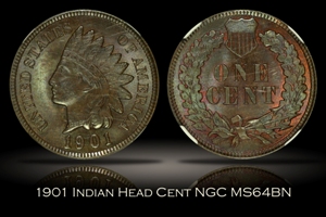 1901 Indian Head Cent NGC MS64BN