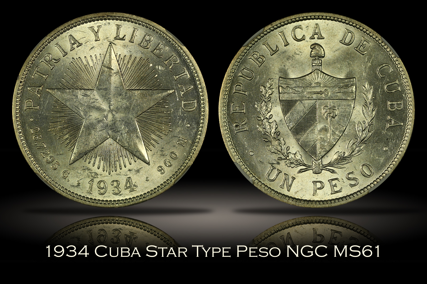 1934 Cuba Star Type Peso NGC MS61