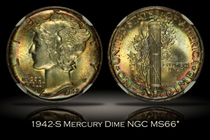 1942-S Mercury Dime NGC MS66*