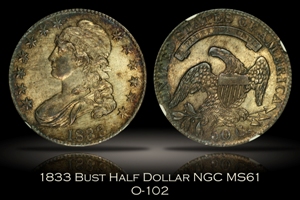 1833 Capped Bust Half Dollar O-102 NGC MS61