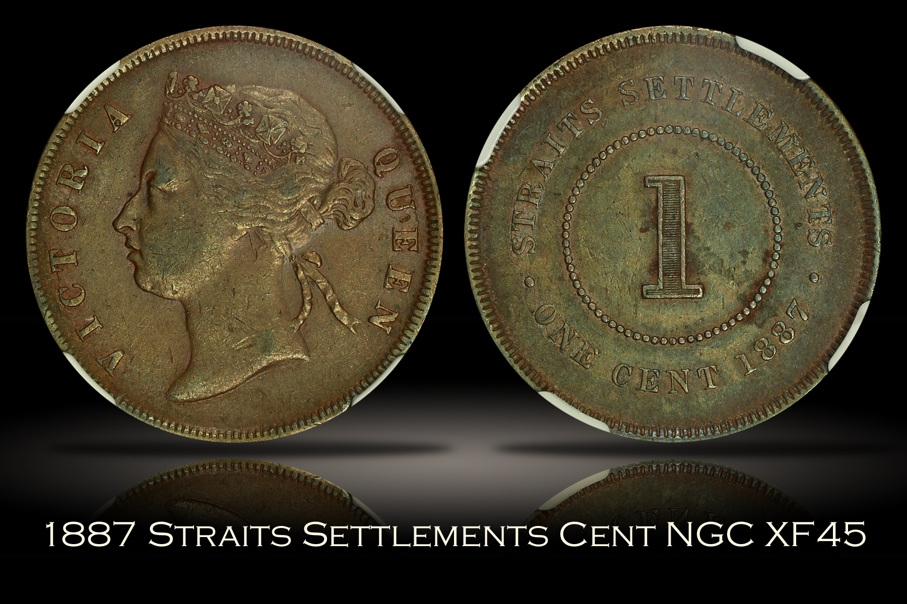 1887 Straits Settlements Cent NGC XF45