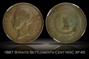 1887 Straits Settlements Cent NGC XF45
