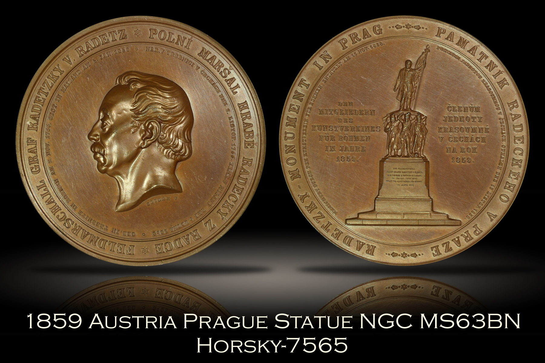 1859 Austria Statue in Prague Bronze Medal Horsky-7565 NGC MS63BN