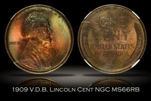 1909 V.D.B. Lincoln Cent NGC MS66RB